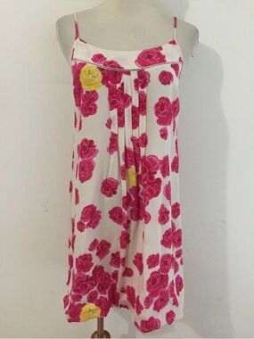 Anthropologie Moulinette Soeurs Fusia Rose Print Slip Dress with Yellow Accents